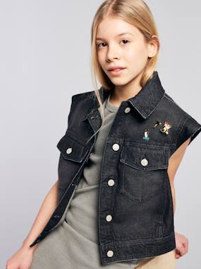 Fille-Manteau, veste-Veste-Veste en jean oversize sans manches fille