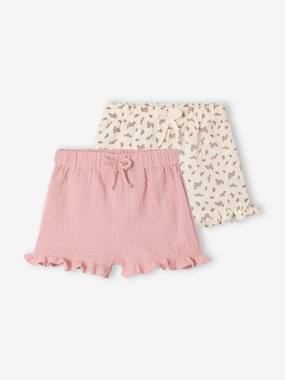 Pack of 2 baby shorts, 1 plain + 1 printed   - vertbaudet enfant