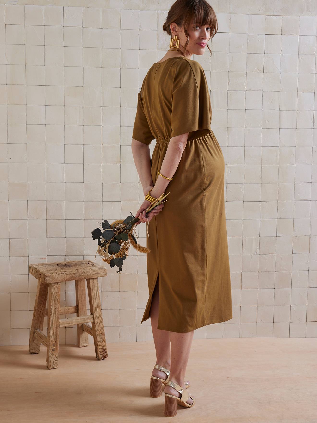 Long Organic Cotton* Dress in Thick Jersey Knit for Maternity - olive,  Maternity