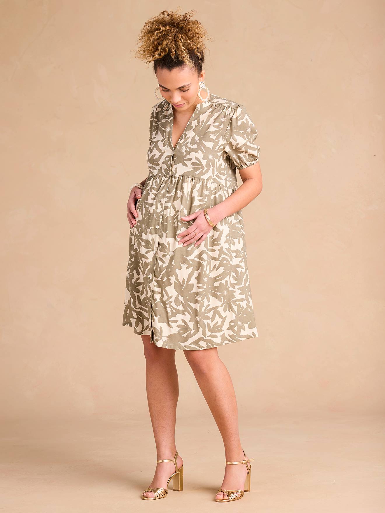 Short Floral Maternity Dress, ENVIE DE FRAISE - khaki, Maternity Short Floral Maternity Dress, ENVIE DE FRAISE - khaki, Maternity