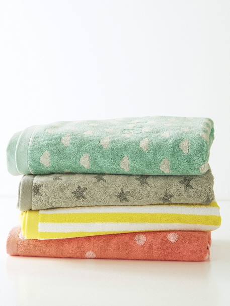 Bath Towel BLUE MEDIUM ALL OVER PRINTED+Green/cloud+Grey/stars+Pink/polka dot - vertbaudet enfant 