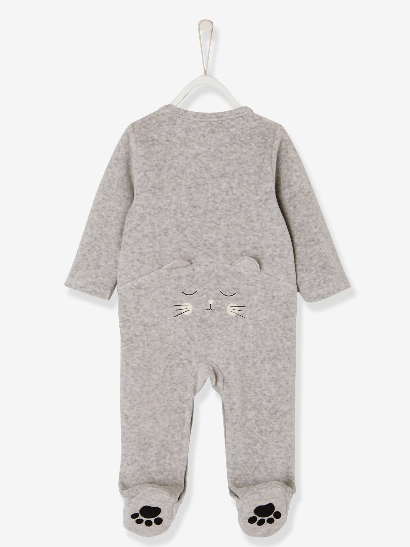 Babies Velour Pyjamas Organic Collection With Decorative Detail On The Back Light Grey Baby