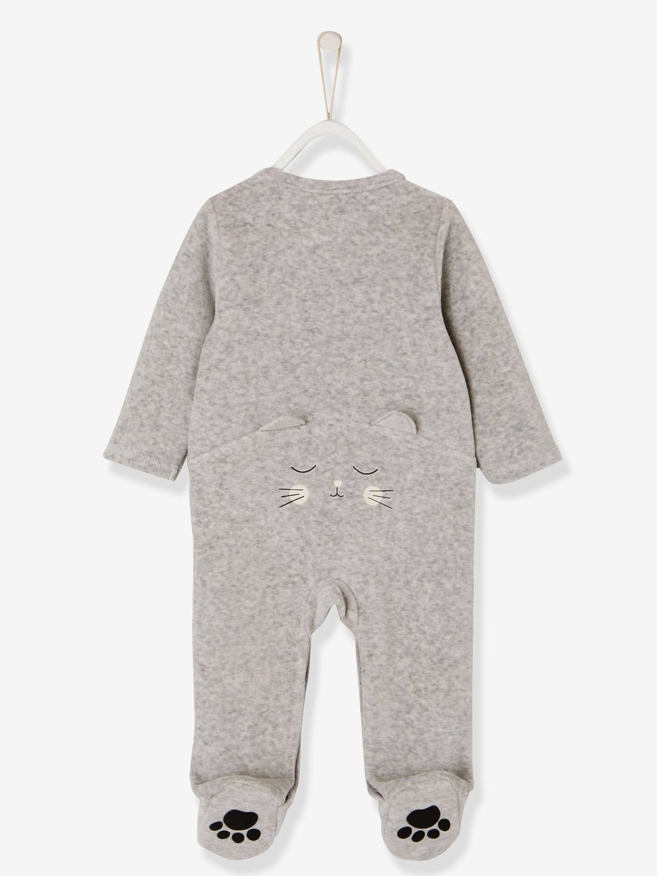 Pyjama Bebe Velours Dos Fantaisie Ouverture Naissance Oeko Tex Gris Chine Bebe