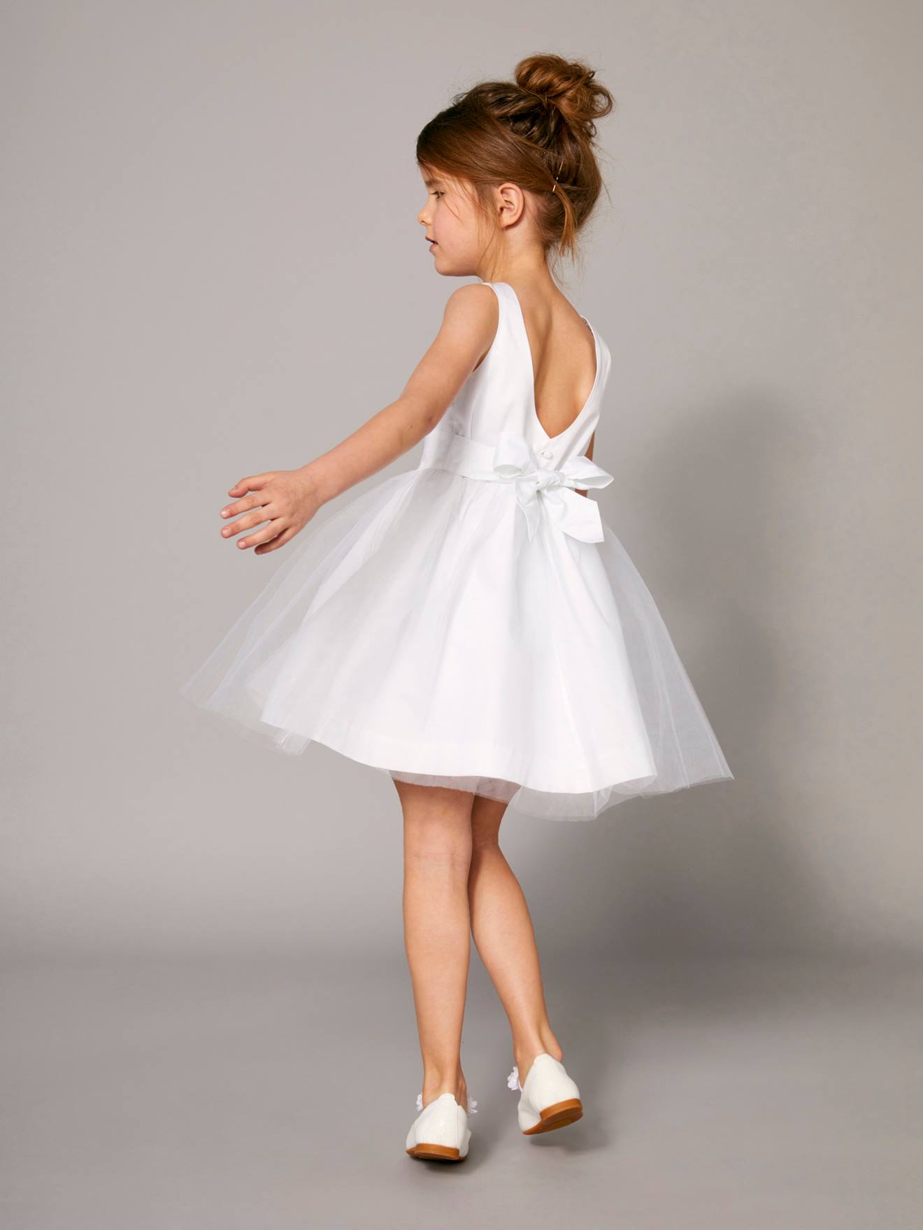 Robe cérémonie fille satin et tulle blanc, Fille