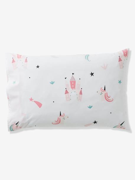 Girls' Duvet Cover + Pillowcase, Magic Unicorns Theme BLUE LIGHT SOLID WITH DESIGN - vertbaudet enfant 