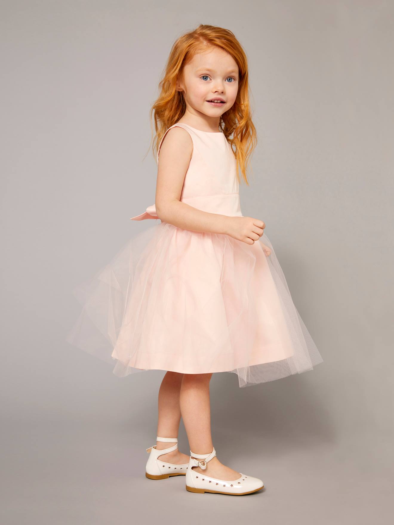 Robe cérémonie fille satin et tulle rose poudré, Fille