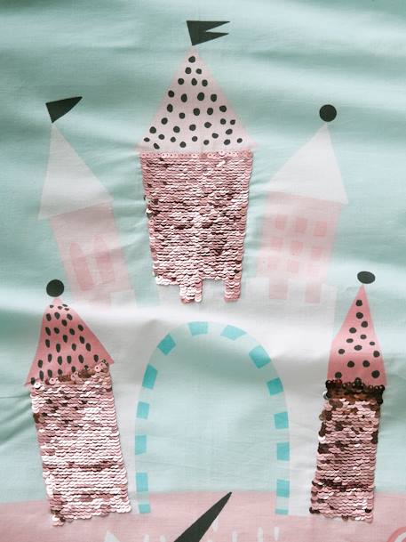 Girls' Duvet Cover + Pillowcase, Magic Unicorns Theme BLUE LIGHT SOLID WITH DESIGN - vertbaudet enfant 