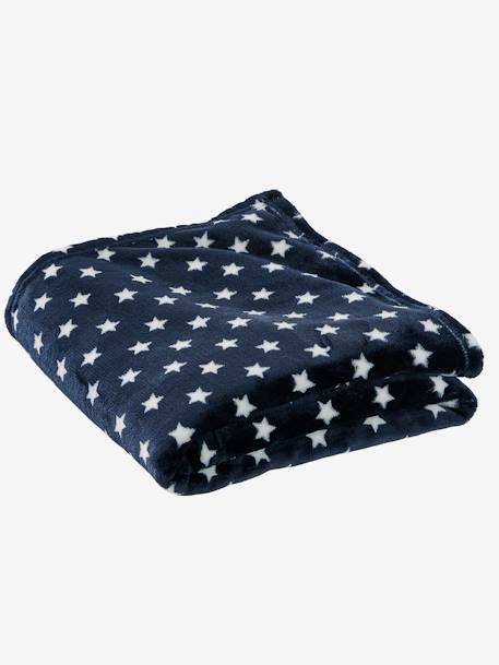 Children's Microfibre Blanket, Star Print BLUE DARK ALL OVER PRINTED+GREY LIGHT ALL OVER PRINTED - vertbaudet enfant 
