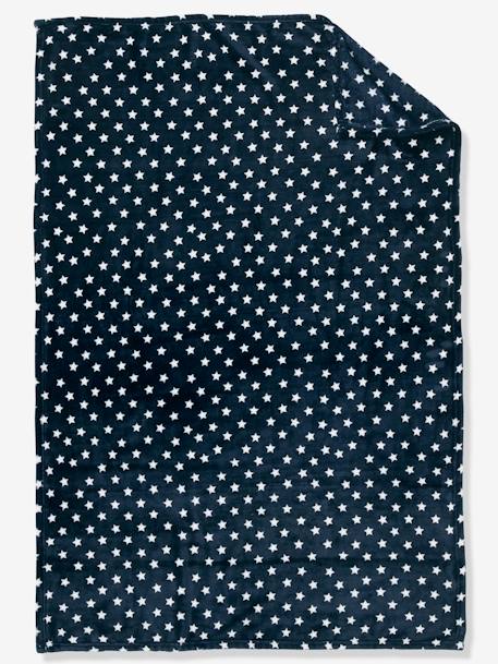 Children's Microfibre Blanket, Star Print BLUE DARK ALL OVER PRINTED+GREY LIGHT ALL OVER PRINTED - vertbaudet enfant 