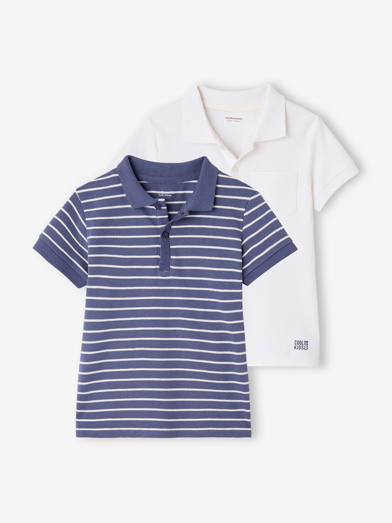 Set of 2 Piqué Knit Polo Shirts for Boys - white, Boys