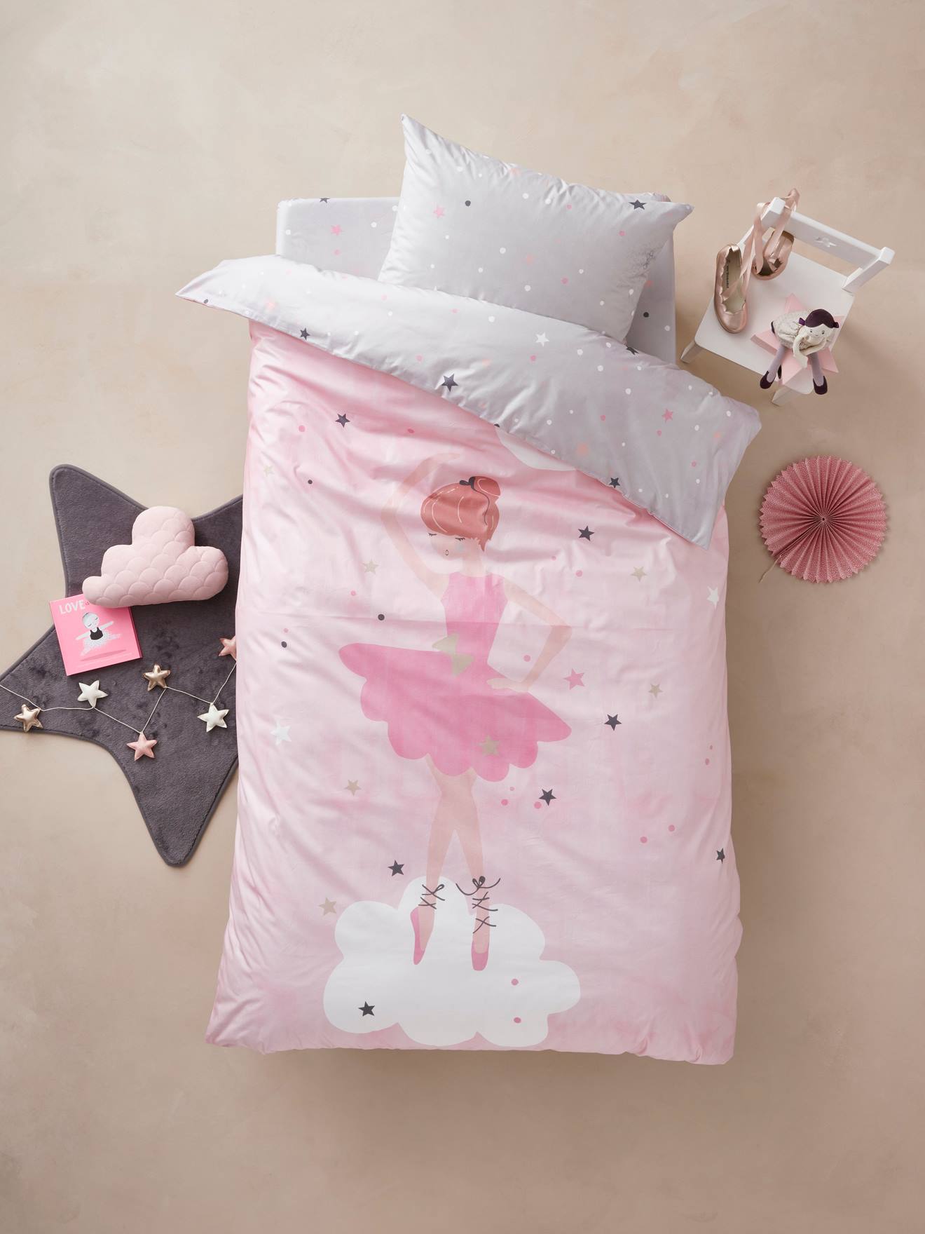 Parure Housse De Couette Taie D Oreiller Enfant Danseuse Etoile Oeko Tex Eau De Rose Linge De Lit Deco