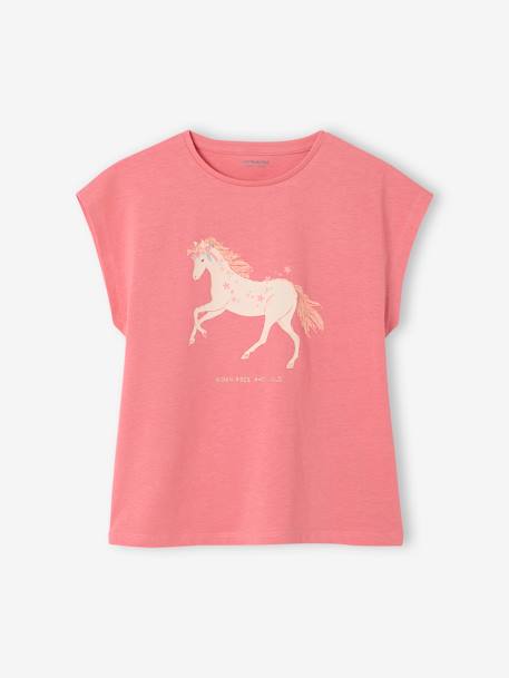 Tee-shirt motif fantaisie fille abricot+bleu grisé+écru+fraise - vertbaudet enfant 