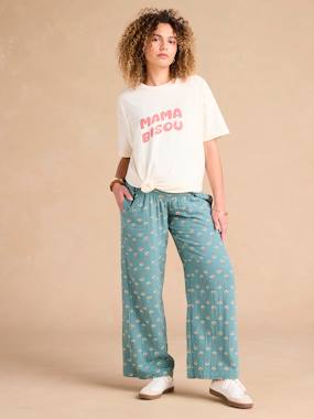 Vêtements de grossesse-Pantalon de grossesse large gaze coton imprimé avec bandeau
