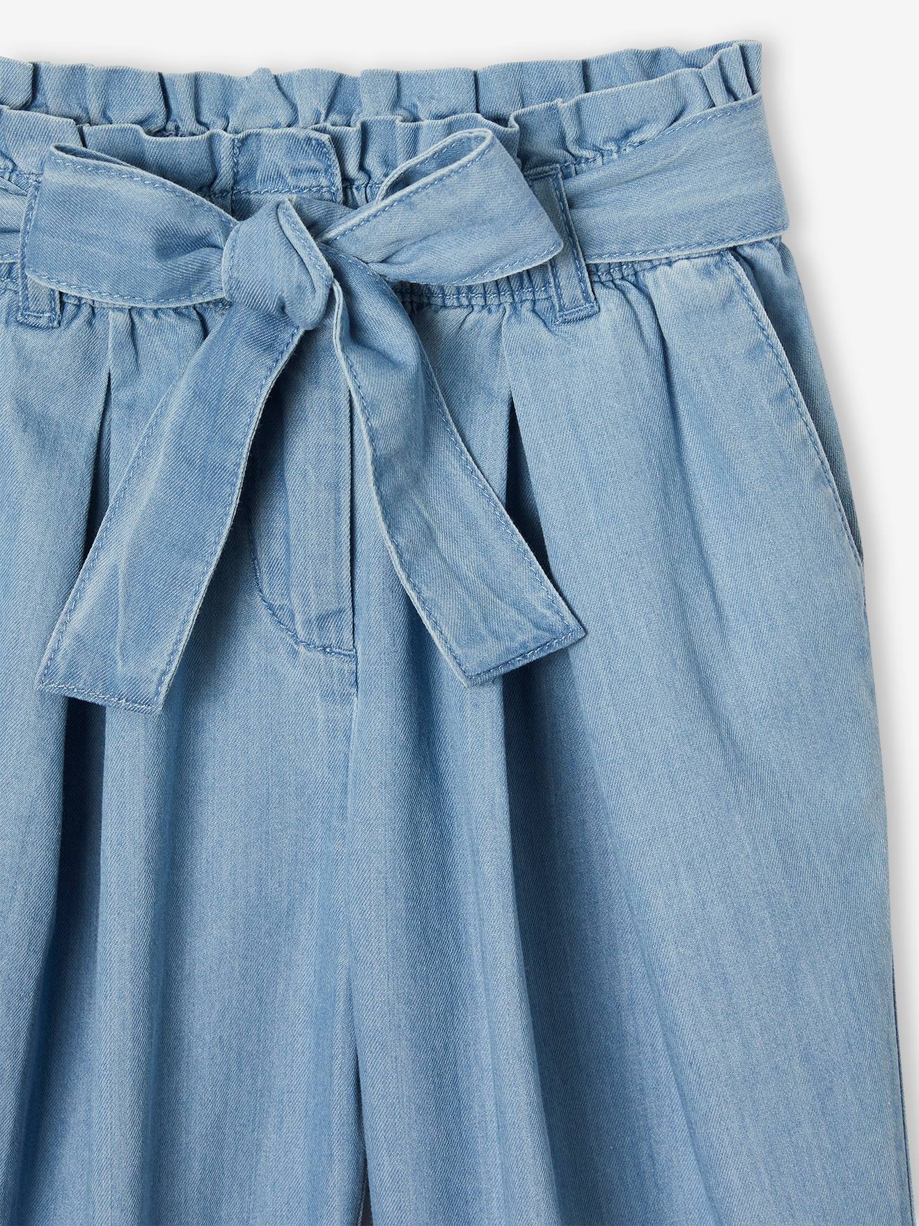 Wide Leg Girls Paperbag Jeans Denim Paper Bag Pants Wide Leg