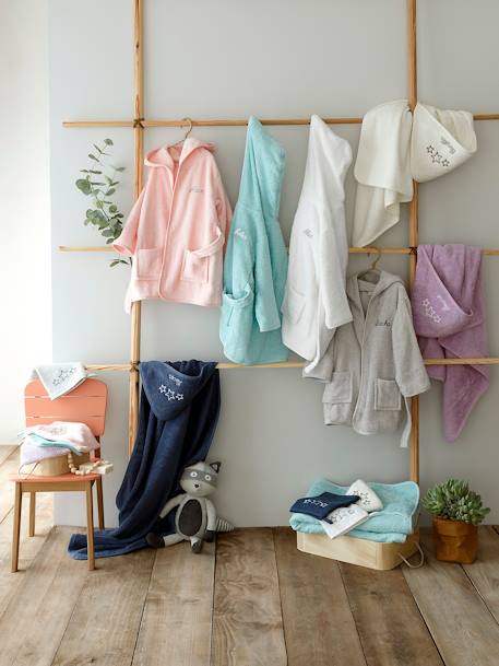 Cape de bain + gant, personnalisable BLANC+BLEU FONCE+EAU DE ROSE+ECRU+GRIS CLAIR+TURQUOISE - vertbaudet enfant 