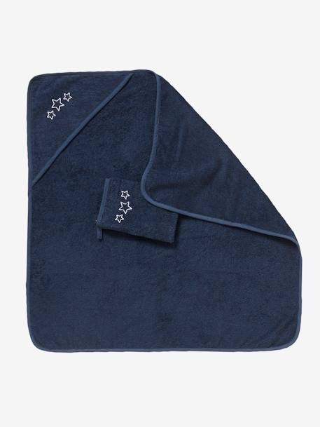Cape de bain + gant, personnalisable BLANC+BLEU FONCE+EAU DE ROSE+ECRU+GRIS CLAIR+TURQUOISE - vertbaudet enfant 