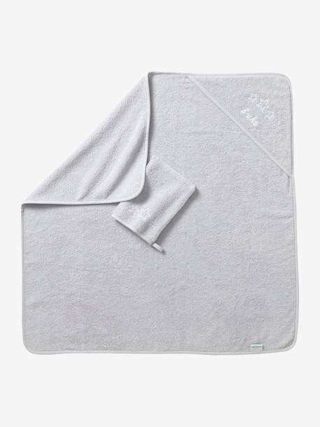 Bath Cape + Wash Mitt BEIGE LIGHT SOLID+BLUE DARK SOLID+BLUE MEDIUM SOLID+GREY LIGHT SOLID+PINK LIGHT SOLID+WHITE LIGHT SOLID - vertbaudet enfant 