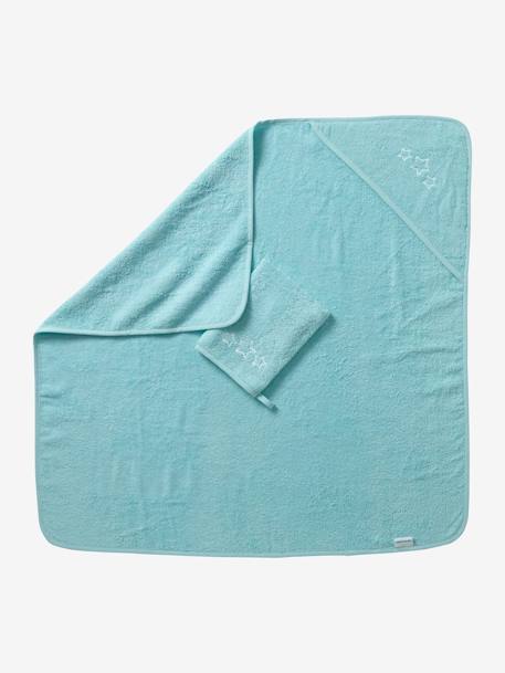 Bath Cape + Wash Mitt BEIGE LIGHT SOLID+BLUE DARK SOLID+BLUE MEDIUM SOLID+GREY LIGHT SOLID+PINK LIGHT SOLID+WHITE LIGHT SOLID - vertbaudet enfant 