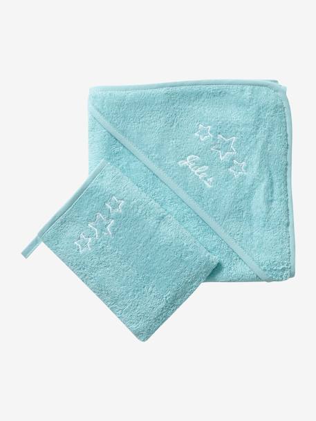 Cape de bain + gant, personnalisable BLANC+BLEU FONCE+EAU DE ROSE+ECRU+GRIS CLAIR+TURQUOISE - vertbaudet enfant 