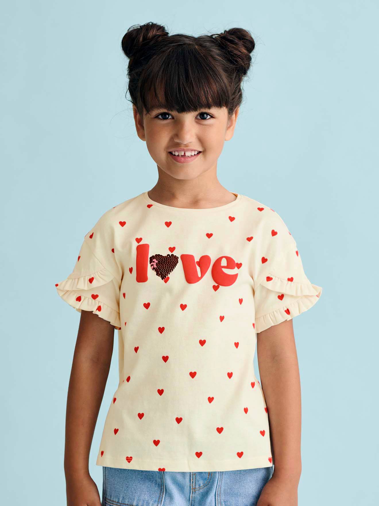 T-shirt Fille Romantique à Motifs Brillants - Manches Longues 100% Coton VERTBAUDET