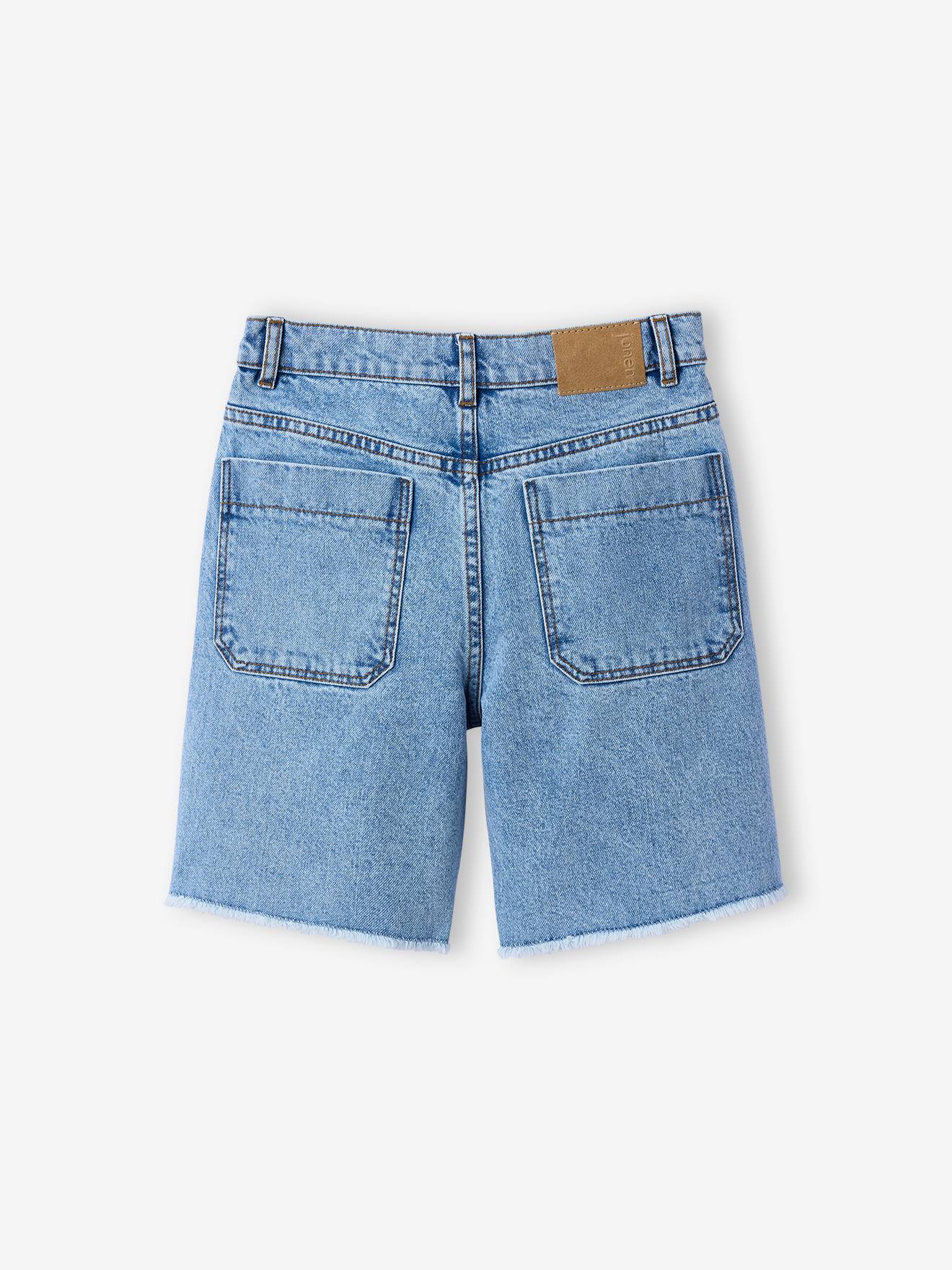 Short en jean bleu Waterless effet deep dye et clous fille