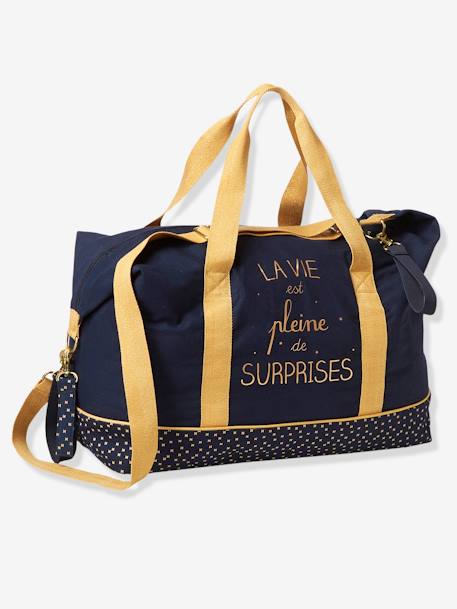 Weekend Changing Bag with Print: La Vie est Pleine de Surprises BLACK MEDIUM SOLID WITH DESIGN+Dark Blue+GREEN MEDIUM SOLID WITH DESIG+grey green+printed green - vertbaudet enfant 