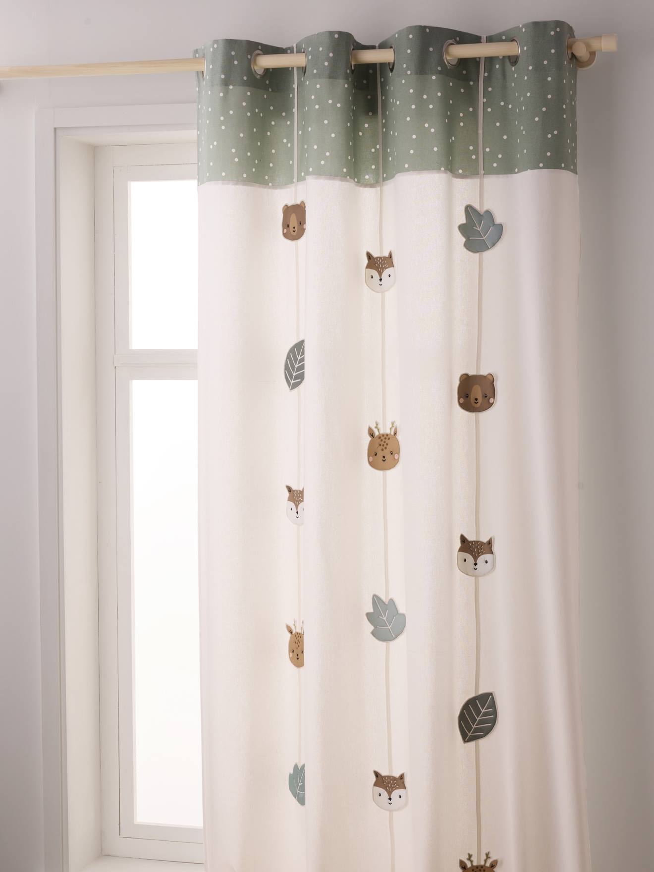 Semi-Sheer Curtain with Eyelets \u0026 Animals Print, Green Forest - sage green,  Bedding \u0026 Decor, image size:1320x1760