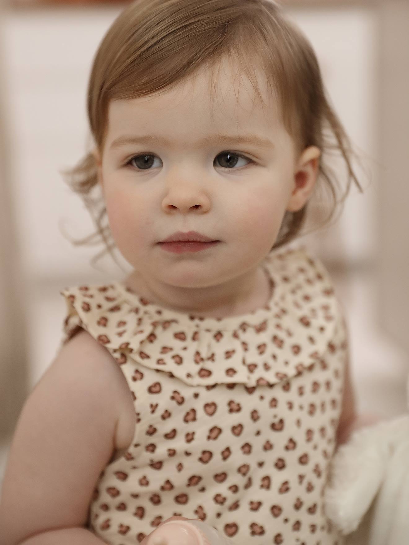 Top with Frill on the Neckline, for Baby Girls - white/print