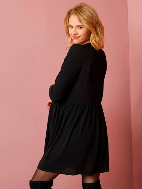 Loose-Fitting Maternity Dress with Buttoned Front BLACK DARK SOLID+BLUE DARK ALL OVER PRINTED+ORANGE MEDIUM ALL OVER PRINTED - vertbaudet enfant 