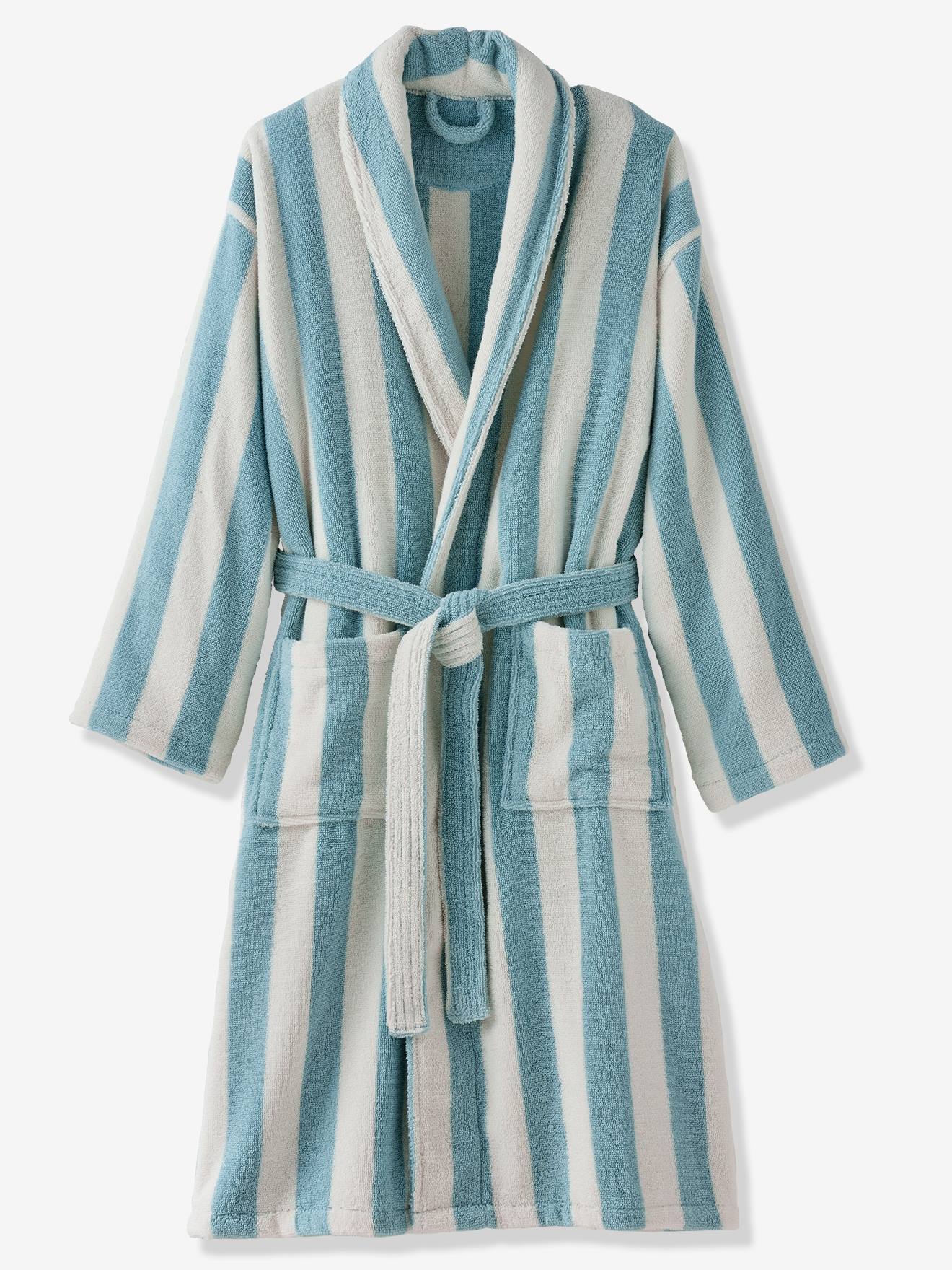 Striped Bath Robe for Adults, TRANSAT, Family Capsule Collection, with  Recycled Cotton - striped blue, Bedding & Decor