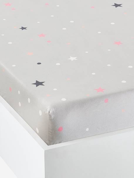 Children's Fitted Sheet, Stars Theme GREY LIGHT ALL OVER PRINTED - vertbaudet enfant 