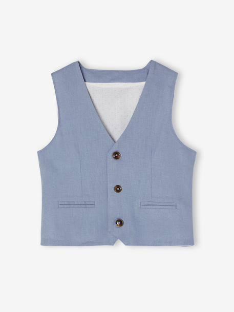 Veste garçon cérémonie sans manches en coton/ lin beige+beige clair+bleu+marine foncé+vert sauge - vertbaudet enfant 
