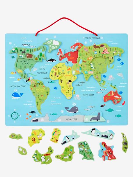 Puzzle Monde magnétique en bois FSC® multicolore - vertbaudet enfant 
