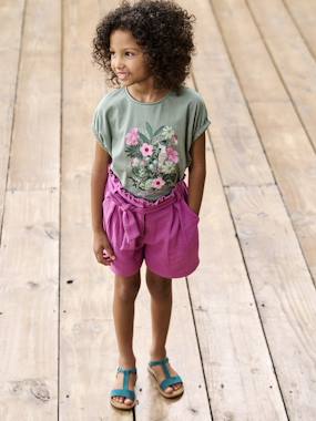 Ensemble Blouse Et Short Vertbaudet Fille - Gaze De Coton - Imprimé Volants - Taille 9A Vert Sauge