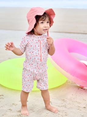 Bébé-Maillot de bain, accessoires de plage-Combinaison de bain anti UV bébé fille avec couche intégrée