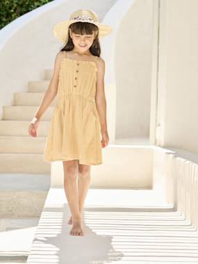 Cotton Gauze Strappy Dress for Girls - emerald green, Girls