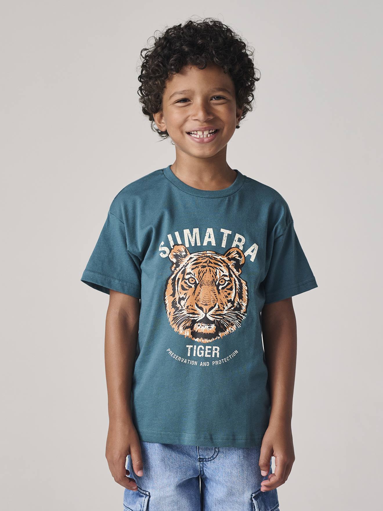 Tiger print T-shirt for boys fir green, Boys