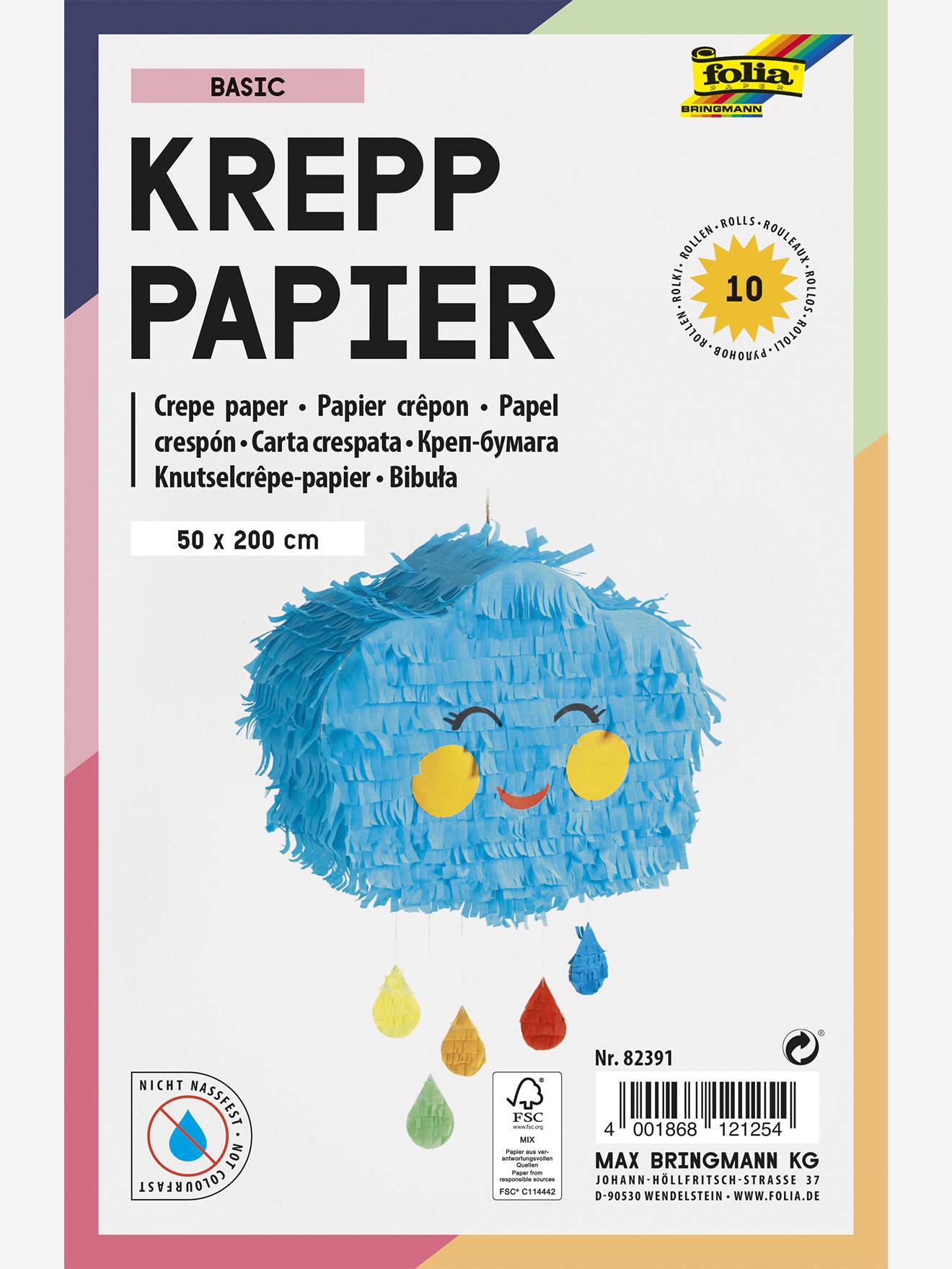 Papier Crépon - Lot De 10 Rouleaux Multicolores (50x250 Cm Chacun) - Pour Décoration Et Bricolage