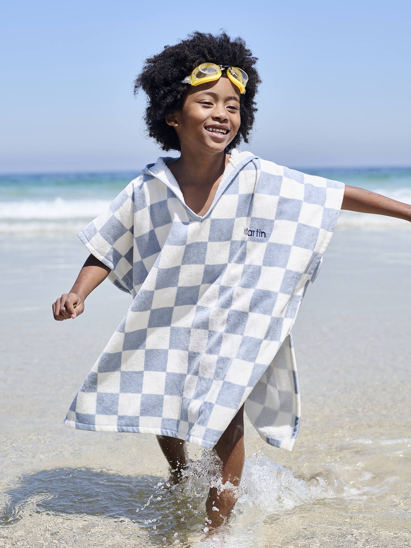 VERTBAUDET Poncho De Bain Enfant Dino Oeko-Tex® Bleu Canard 4-6A