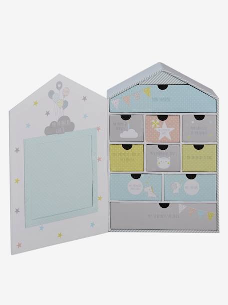 Newborn Box with Drawers GREY LIGHT SOLID WITH DESIGN - vertbaudet enfant 