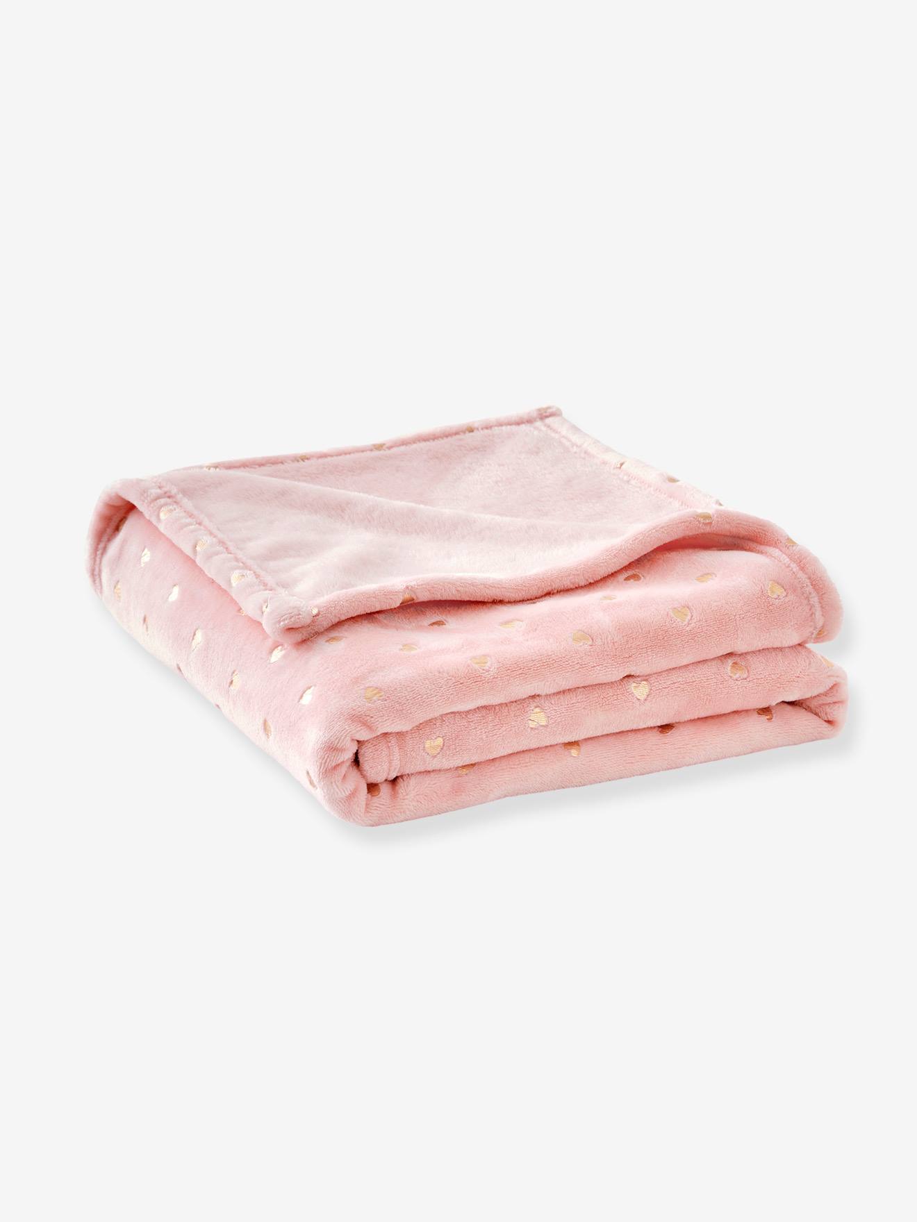 Plaid Enfant A Coeurs Dores Rose Pale Imprime Linge De Lit Deco