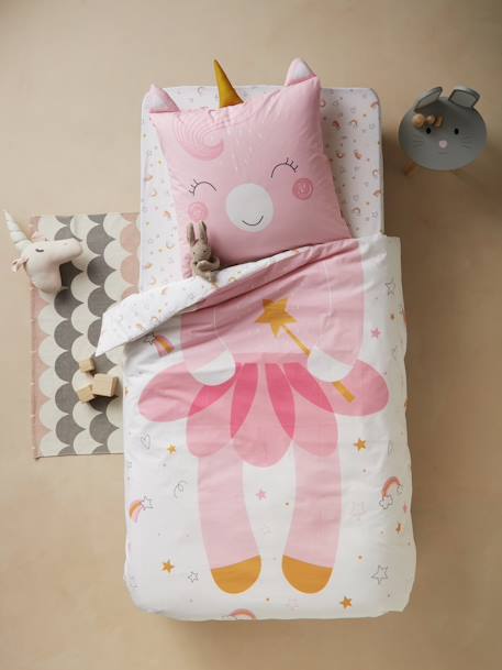 Parure Housse De Couette Taie D Oreiller Enfant Crazy Licorne Oeko Tex Rose Pale Linge De Lit Deco