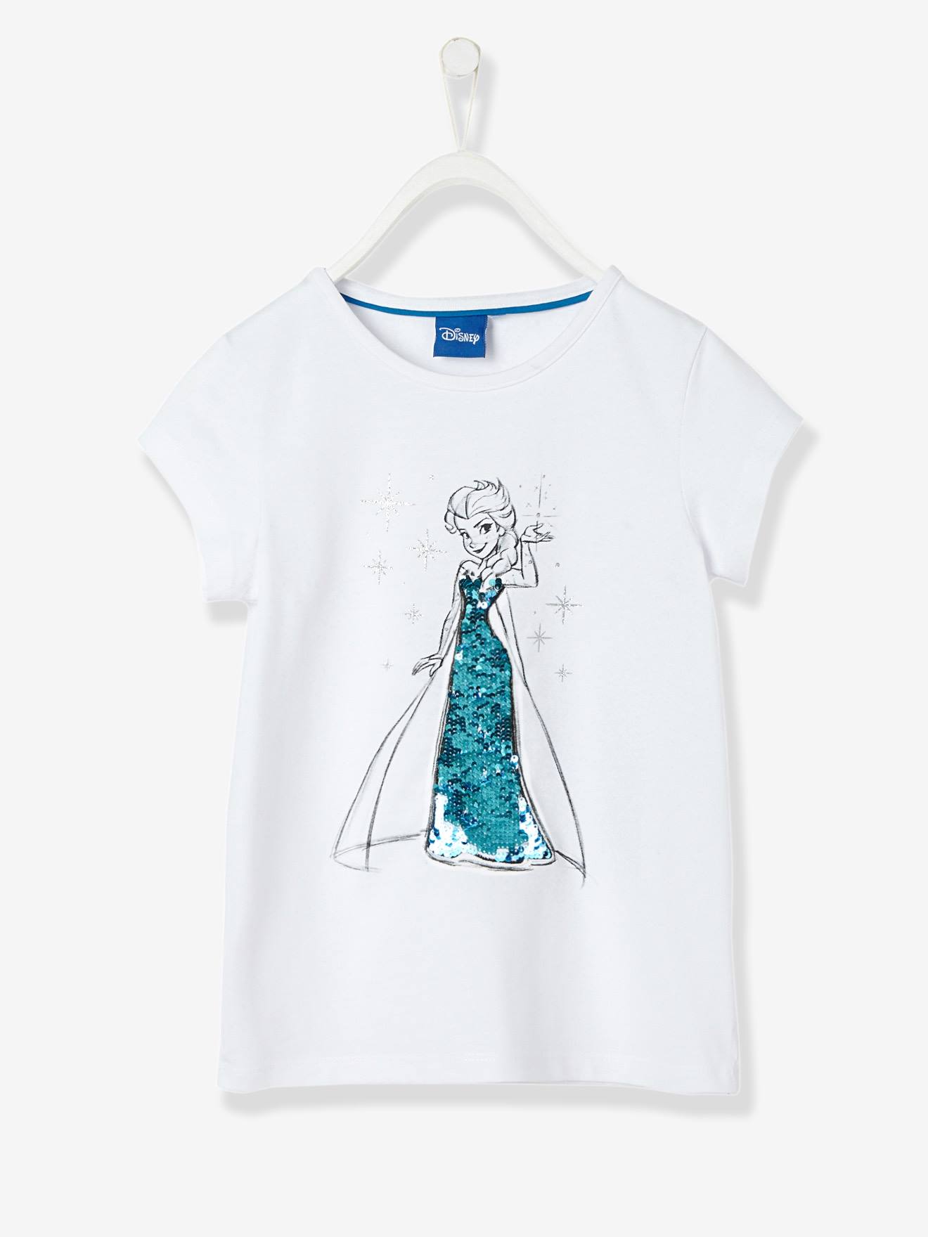 Girls T Shirt With Reversible Sequins Frozen Theme White Light Solid With Design Girls