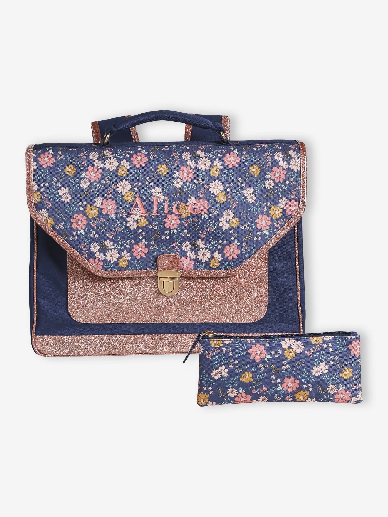 Cartable fille personnalisable trousse Flowers marine, Fille