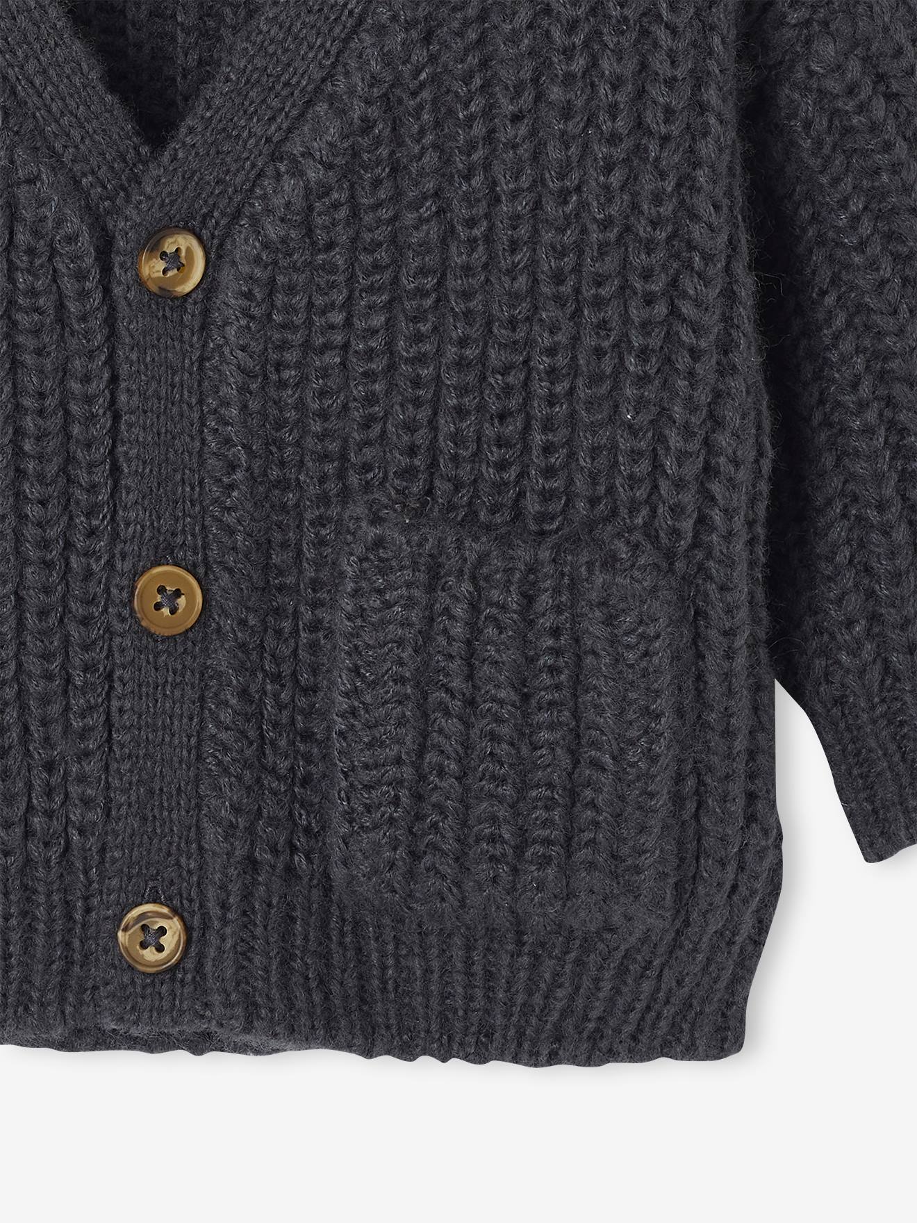 V-neck cardigan for babies in chunky knit - slate grey, Baby