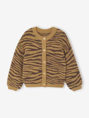 -Gilet fille motif animalier maille mousseuse 