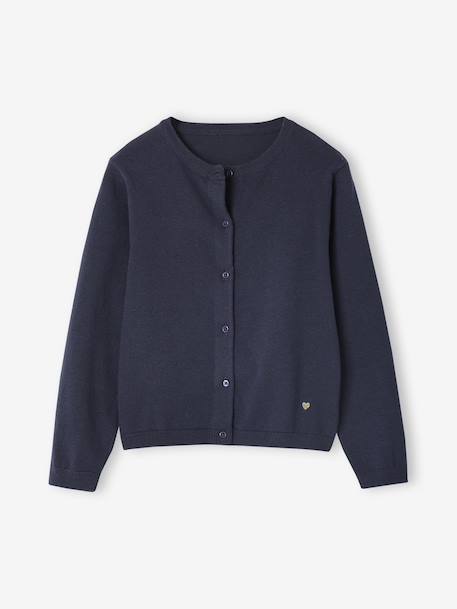 Gilet fille maille fine BASICS anthracite+beige chiné+bleu grisé+bois de rose+marine+prune+vanille+vert émeraude - vertbaudet enfant 
