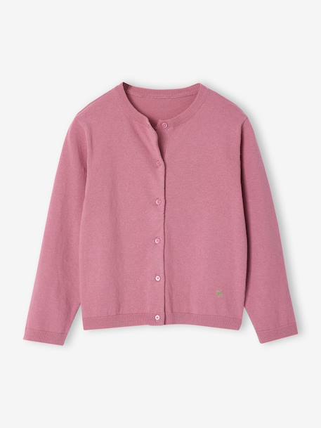 Gilet fille maille fine BASICS anthracite+beige chiné+bleu grisé+bois de rose+marine+prune+vanille+vert émeraude - vertbaudet enfant 