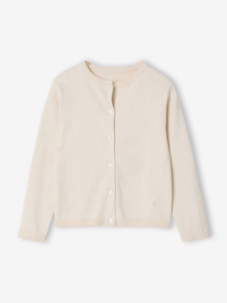 Gilet fille maille fine BASICS anthracite+beige chiné+bleu grisé+bois de rose+marine+prune+vanille+vert émeraude - vertbaudet enfant 