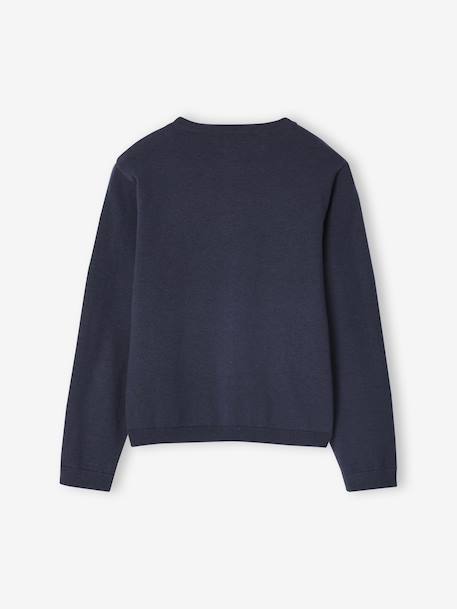 Gilet fille maille fine BASICS anthracite+beige chiné+bleu grisé+bois de rose+marine+prune+vanille+vert émeraude - vertbaudet enfant 